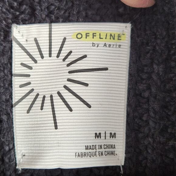 Offline by Aerie Chunky Knit Quarter Zip Sweater Women’s SZ M Navy GUC - Picture 3 of 15